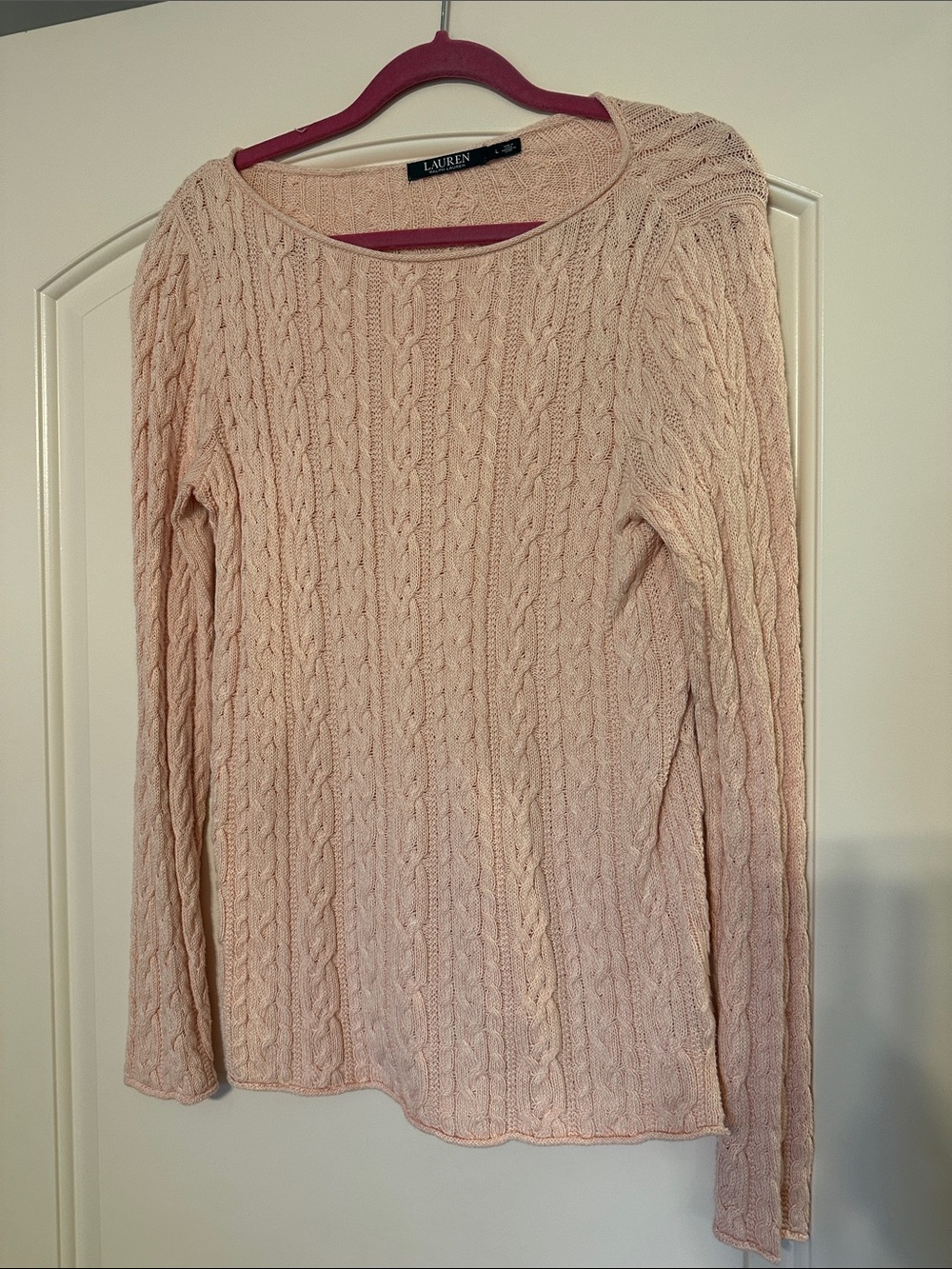 Lauren Ralph Lauren Pale Pink Cable-Knit Crew Sweater